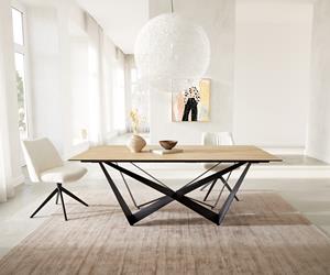 DELIFE Esstisch Edge 200x100 Keramik Laminam Sabbia Eichefarbig Spider Flachstahl Schwarz