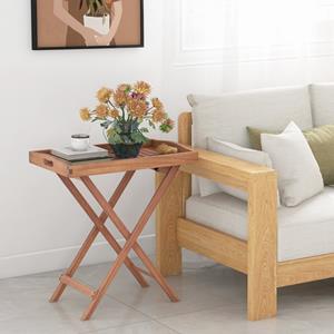 Costway Houten Bijzettafel Opvouwbare Bijzettafel met Afneembaar Theeblad en Stevig X-Vormig Frame Theetafel voor Buiten en Binnen