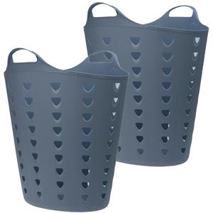 Excellent Houseware Flexibele wasmand - 2x - blauw - 60 liter - kunststof - 47 x 50 cm -