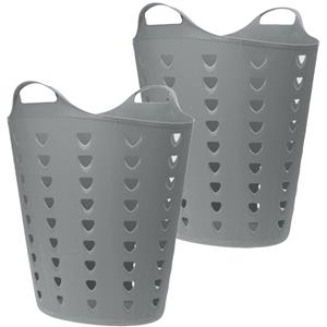 Excellent Houseware Flexibele wasmand - 2x - grijs - 60 liter - kunststof - 47 x 50 cm -