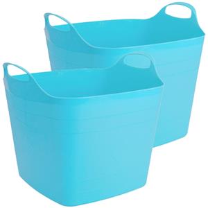 Merkloos 2x stuks flexibele kuip emmer/wasmand vierkant blauw liter -