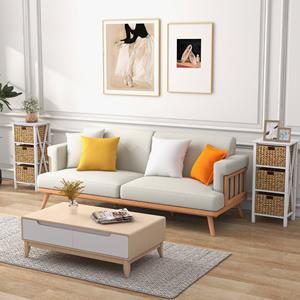 Costway Set van 2 Nachtkastjes met 4 Niveaus Nachtkastje met 3 Manden in Zeegras Design X Bijzettafel met Acaciahouten Poten 36 x 30 x 80 cm