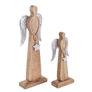 Sfeer voor jou SVJ Decoratieve Engel - 6x16x47 cm - Mango Hout - Naturel - Set van 2