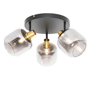 QAZQA Smart plafondspot zwart met goud met smoke glas incl. 3 Wifi P45 - Zuzanna