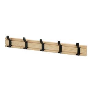 Cepewa Kapstok rek wand/muur - lichtbruin - 5 grote ophanghaken/10 knoppen - hout/metaal - B50 x H6 cm -