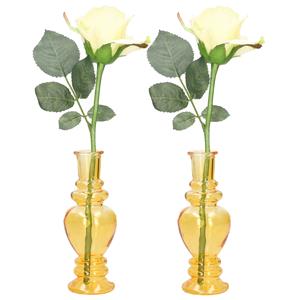 Ideas 4 Seasons Bloemenvaas Venice - 2x - voor kleine stelen/boeketten - gekleurd glas - helder okergeel - D5,7 x H1 -