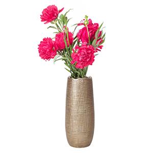 Merkloos Bloemenvaas Linnen patroon - keramiek - champagne goud - D12 x H33 cm - moderne vaas -