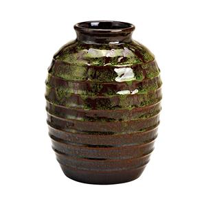 Merkloos Bloemenvaas - groen/bruin - keramiek - 17 x 17 x 23 cm - geglazuurd -