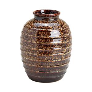 Merkloos Bloemenvaas - bruin - keramiek - 17 x 17 x 23 cm - geglazuurd -