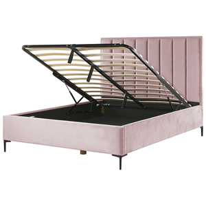 BELIANI Bed met opbergruimte fluweel roze 160 x 200 cm SEZANNE