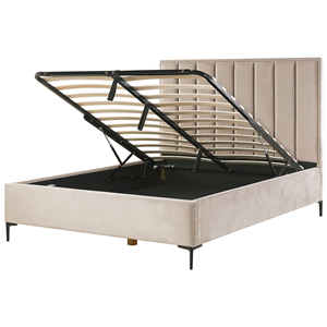 BELIANI Bed met opbergruimte fluweel taupe 160 x 200 cm SEZANNE