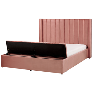 BELIANI Bed met opbergruimte fluweel roze 160 x 200 cm NOYERS