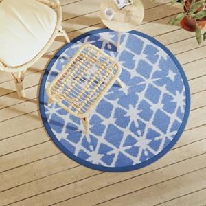 BuitenkleedØ120 cm polypropeen blauw en wit