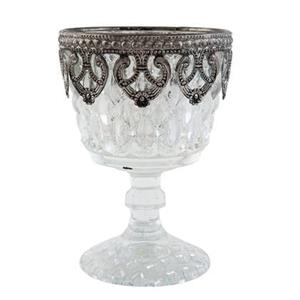 Clayre & Eef Theelichthouder Ø 8x11 cm Zilverkleurig Glas Metaal
