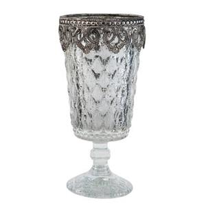 Clayre & Eef Theelichthouder Ø 8x16 cm Zilverkleurig Glas Metaal