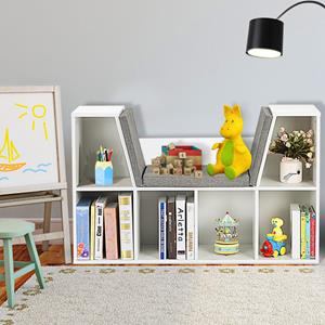 Costway Boekenkast met Kussen Boekenkast met Leeshoekje Groter Formaat voor Kinderen/Tieners Opslagplank 6-Kubus Organisator Wit
