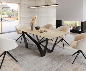 DELIFE Esstisch Edge 200x100 Keramik Travertin Natur Spider Flachstahl Schwarz