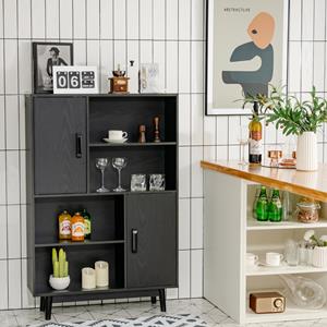 Costway Houten Boekenkast 4 Tier Boekenkast met 2 Deuren Opbergkast Zwart