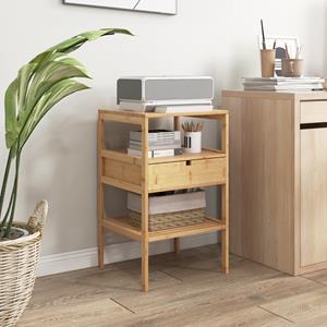 Costway Bamboe Nachtkastje met Lade en 3 Planken 3-Traps Bijzettafel Banktafel voor Woonkamer/Huis 40 x 40 x 68 cm