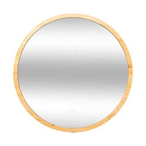 Orange85 Ronde Spiegel Wandspiegel Badkamer Met Led Verlichting Bruin 57x57x3 Cm Bamboe