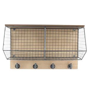 MISOU Kapstok Wandkapstok Met Hoedenplank 4 Haken Hangend Met Opbergmanden Zwart Industrieel Meta...