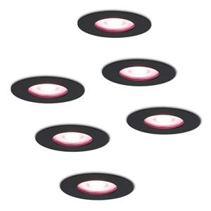 Hofronic Set van 6 stuks smart WiFi dimbare RGBWW LED inbouwspots Bari zwart 5,5 Watt IP65 spuitwaterdicht