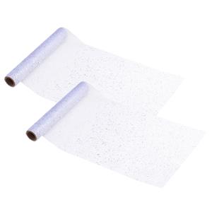 Givi Italia Tafelloper op rol - 2x - zilver - glitter pailletten - sequin - 30cm x 3m - stof -