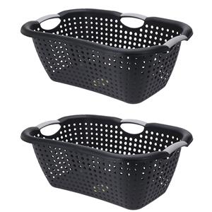 Storage Solutions 2x Stuks Wasmanden met handvatten - zwart - kunststof - 26 liter -