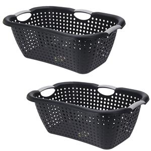 Storage Solutions 3x Stuks Wasmanden met handvatten - zwart - kunststof - 26 liter -