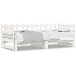 VidaXL Slaapbank uitschuifbaar 2x(80x200) cm massief grenenhout wit