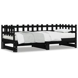 VidaXL Slaapbank uitschuifbaar 2x(80x200) cm massief grenenhout zwart