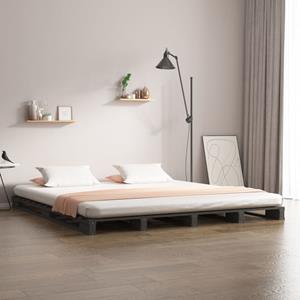 Palletbed massief grenenhout grijs 135x190 cm