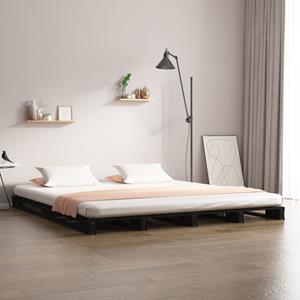 Palletbed massief grenenhout zwart 140x190 cm