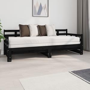 VidaXL Slaapbank uitschuifbaar massief grenenhout zwart 2x(80x200) cm
