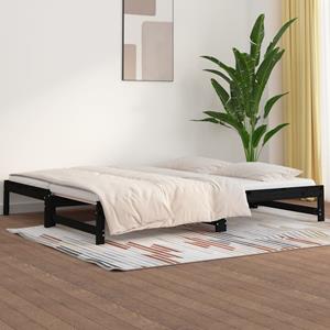 VidaXL Slaapbank uitschuifbaar massief grenenhout zwart 2x(90x200) cm