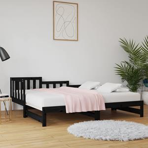 VidaXL Slaapbank uitschuifbaar 2x(80x200) cm massief grenenhout zwart