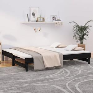 VidaXL Slaapbank uitschuifbaar massief grenenhout zwart 2x(100x200) cm