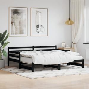 VidaXL Slaapbank met onderschuifbed 90x200 cm massief grenenhout zwart