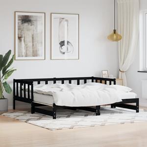 VidaXL Slaapbank met onderschuifbed 90x200 cm massief grenenhout zwart
