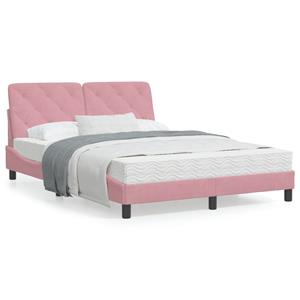 VidaXL Bed met matras fluweel roze 140x200 cm