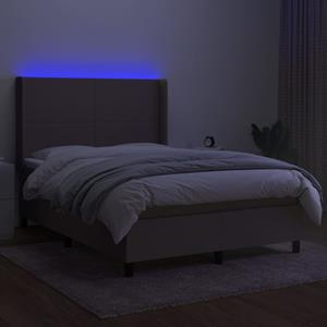 vidaXL Boxspring met matras en LED stof taupe 140x190 cm