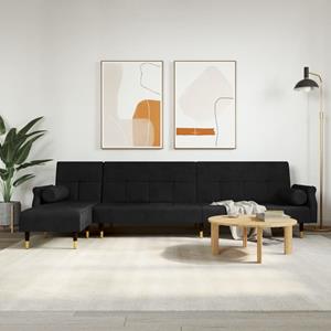 VidaXL Slaapbank L-vormig 271x140x70 cm fluweel zwart