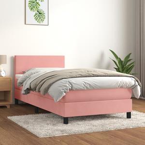 VidaXL Boxspring met matras fluweel roze 90x190 cm
