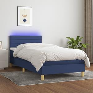 VidaXL Boxspring met matras en LED stof blauw 90x200 cm