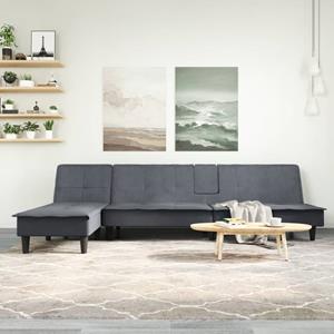 VidaXL Slaapbank L-vormig 255x140x70 cm fluweel donkergrijs