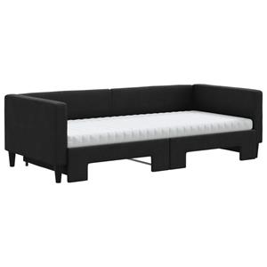 vidaXL Slaapbank met onderschuifbed en matrassen 90x200 cm stof zwart