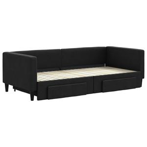 vidaXL Slaapbank met onderschuifbed en lades 90x200 cm stof zwart