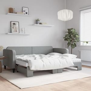 VidaXL Slaapbank onderschuifbed en matrassen 80x200 cm stof lichtgrijs