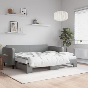 VidaXL Slaapbank onderschuifbed en matrassen 90x200 cm stof lichtgrijs