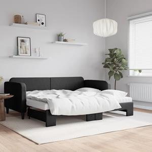 VidaXL Slaapbank met onderschuifbed en matrassen 90x200 cm stof zwart